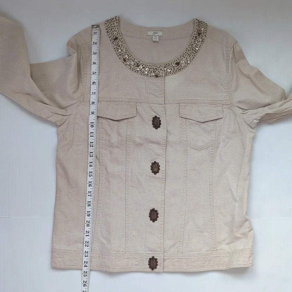 J.Jill Linen Sequin Snap Front Blazer Jacket MT Khaki Tan - Picture 13 of 16